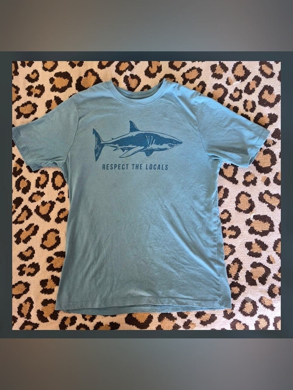 Shark Graphic Tee: Respect The Locals Light Blue Cotton Unisex Size S